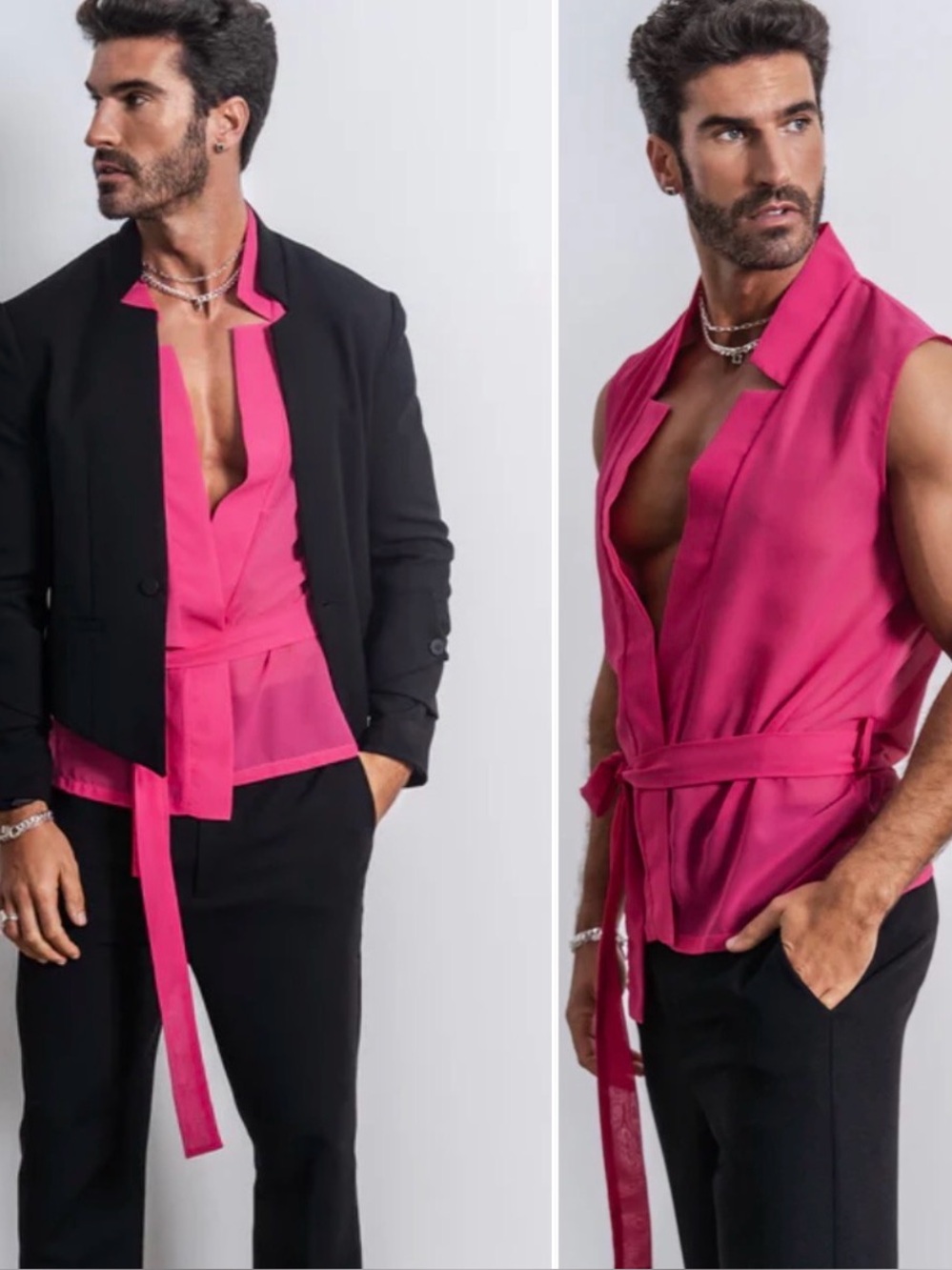 ORTTU Men's Sleeveless Fuchsia Wrap Shirt